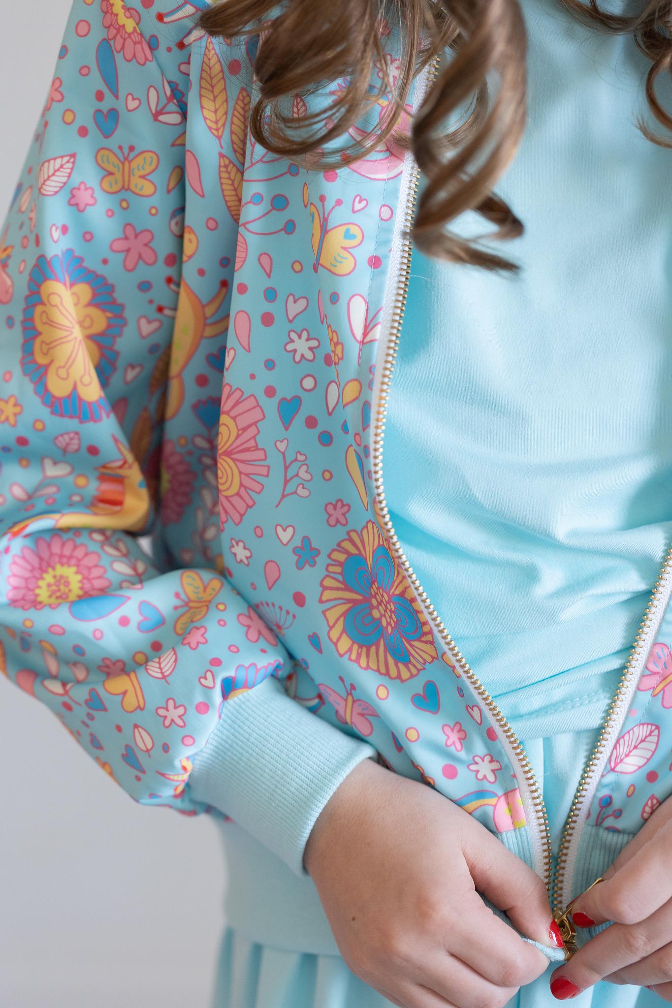Blue Retro Unicorns Satin Jacket-Mila & Rose ®