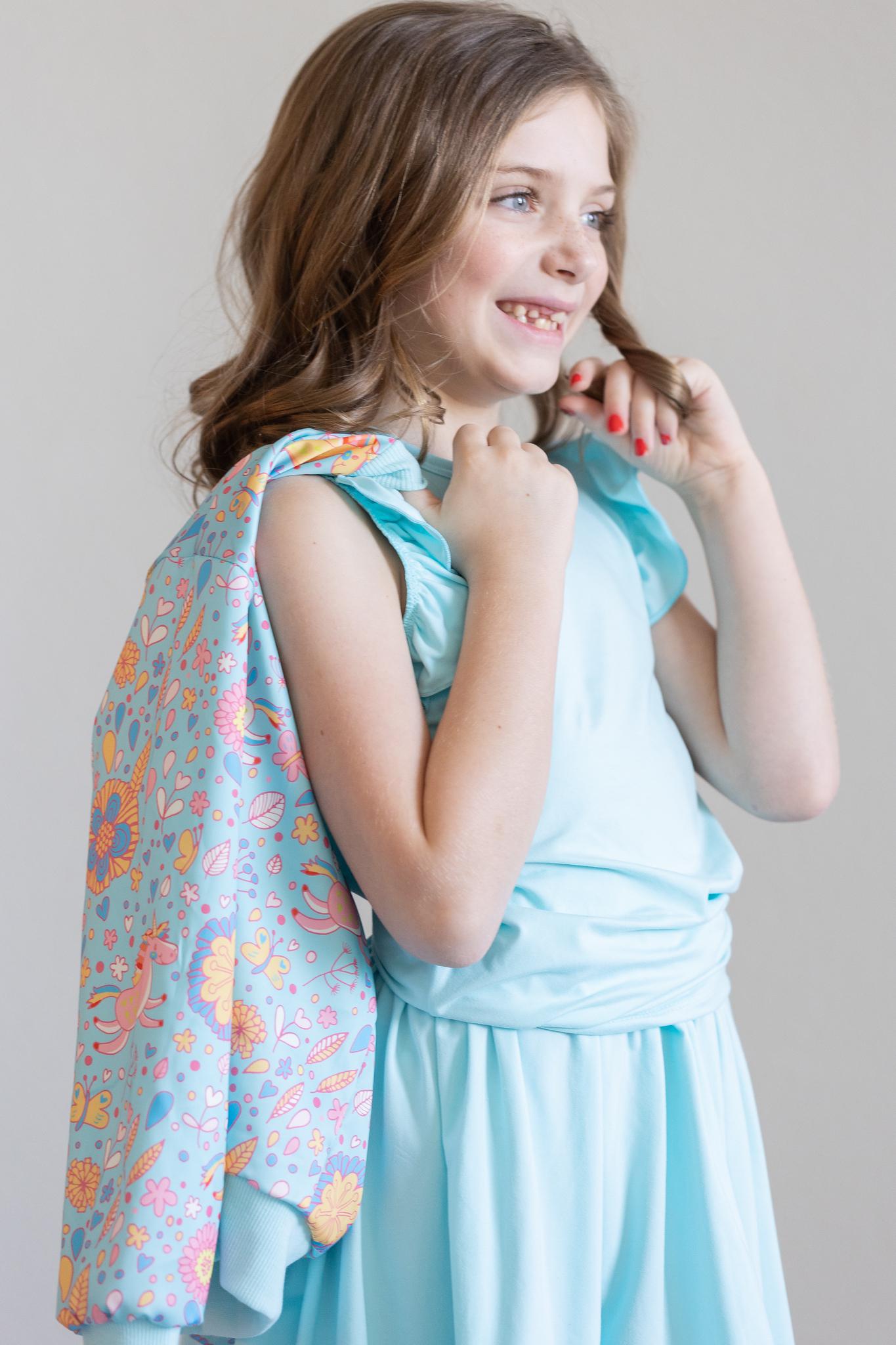 Blue Retro Unicorns Satin Jacket | Mila & Rose