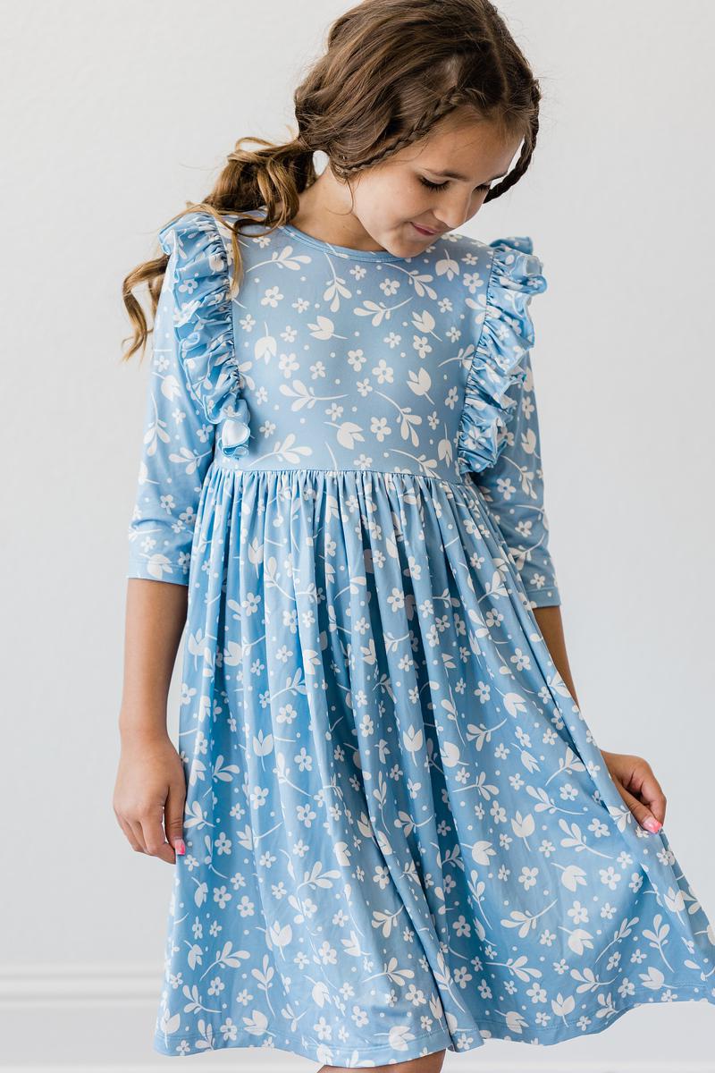 Girls' Bluebell 3/4 Sleeve Ruffle Twirl Dress Size: 2T Toddler By Mila & Rose Girls' Bluebell 3/4 Sleeve Ruffle Twirl Dress Size: 2T Toddler By Mila & Rose