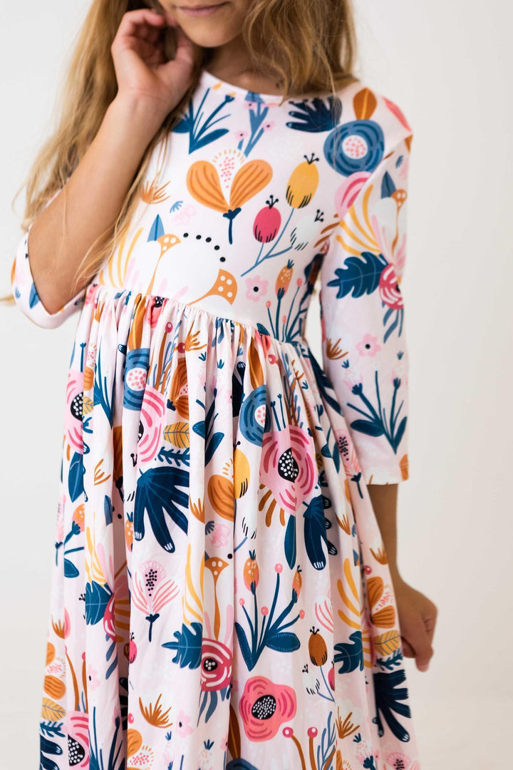 Blush Peony 3/4 Sleeve Pocket Twirl Dress-Mila & Rose ®