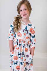 Boo Crew 3/4 Sleeve Pocket Twirl Dress-Mila & Rose ®