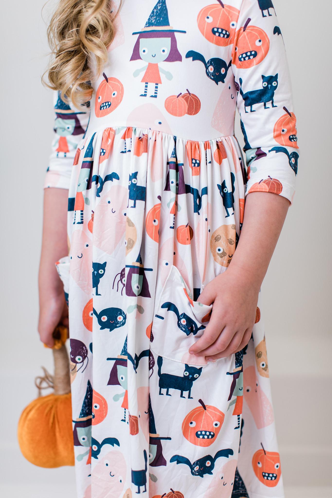 Boo Crew 3/4 Sleeve Pocket Twirl Dress-Mila & Rose ®