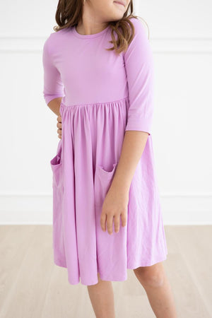 Bright Lilac 3/4 Sleeve Pocket Twirl Dress-Mila & Rose ®