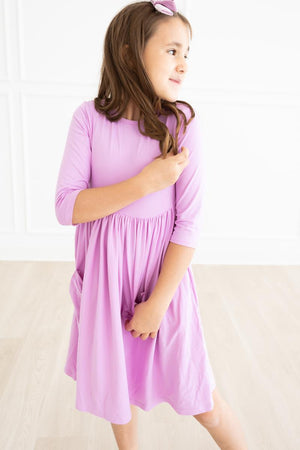 Bright Lilac 3/4 Sleeve Pocket Twirl Dress-Mila & Rose ®