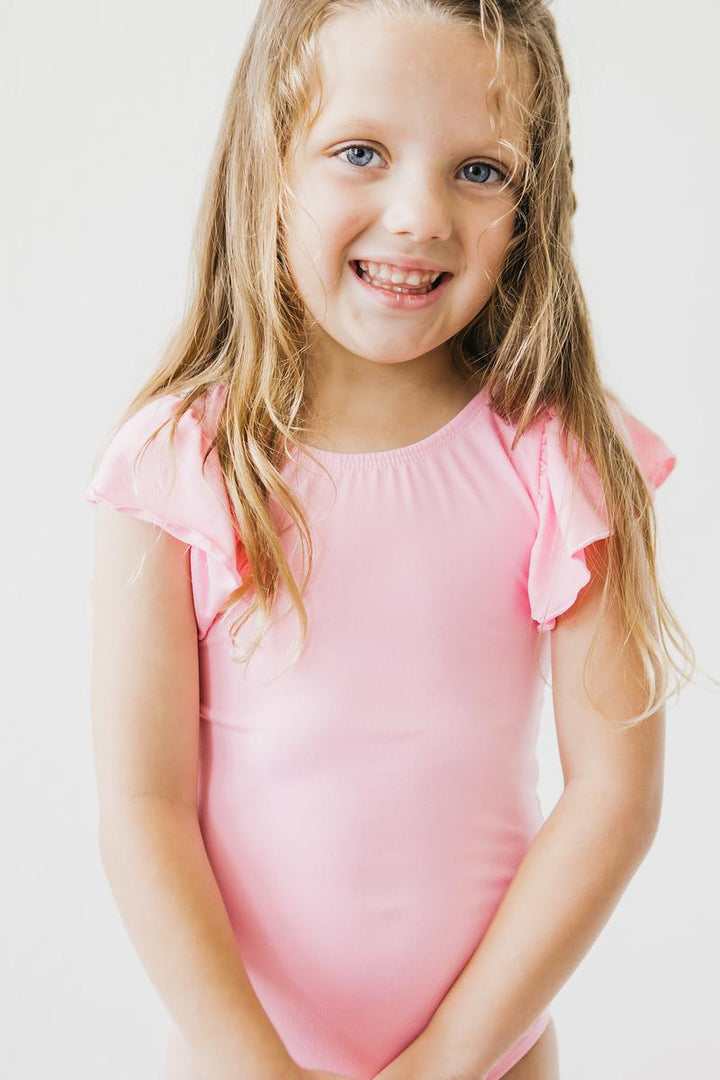 Bubblegum Pink S/S Flutter Sleeve Leotard-Mila & Rose ®