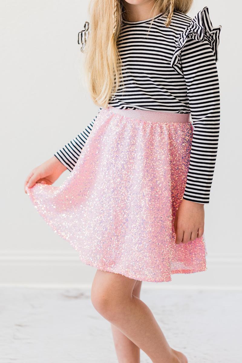 Bubblegum Pink Sequin Twirl Skort-Mila & Rose ®