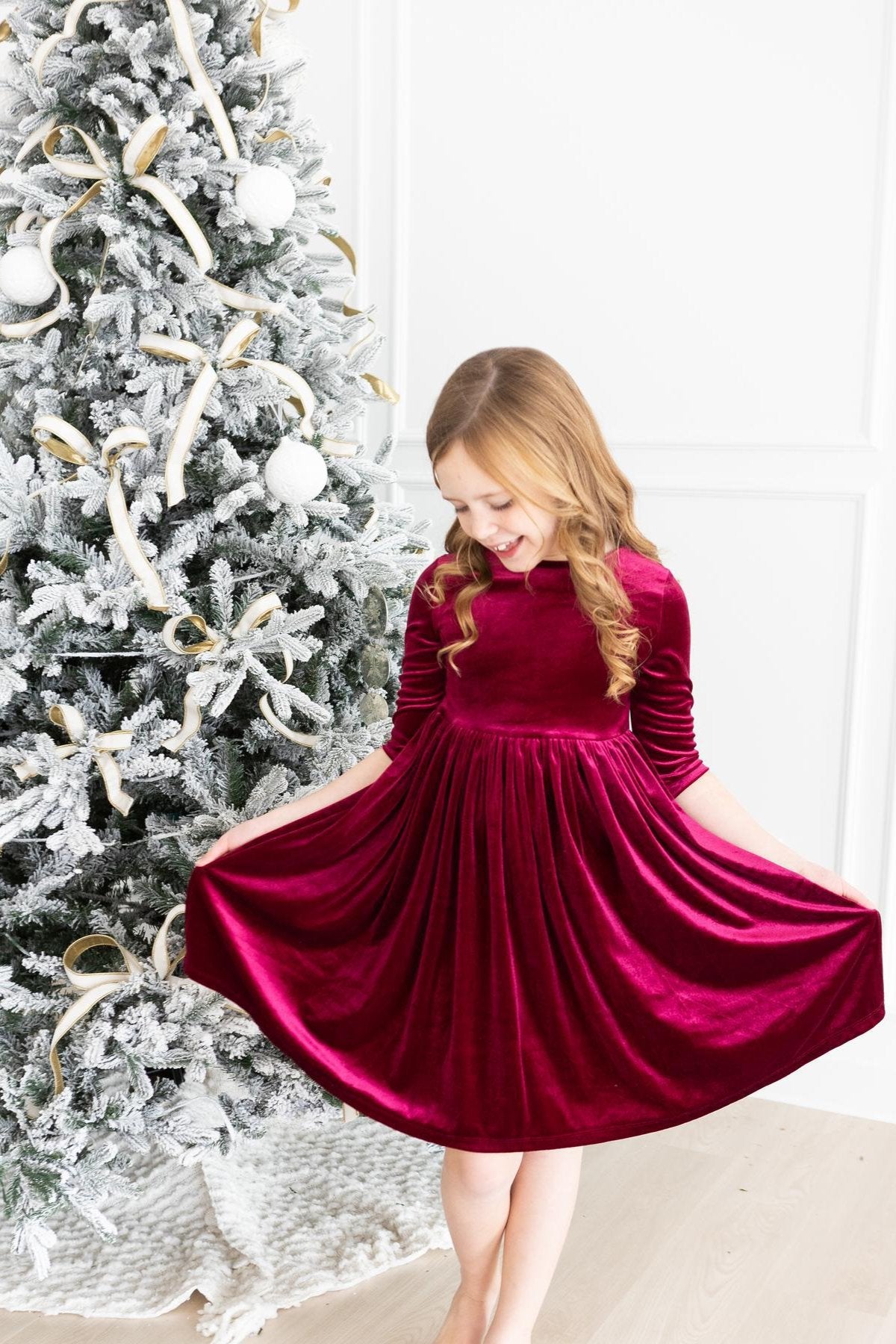 Cranberry Velvet Twirl Dress | Mila & Rose
