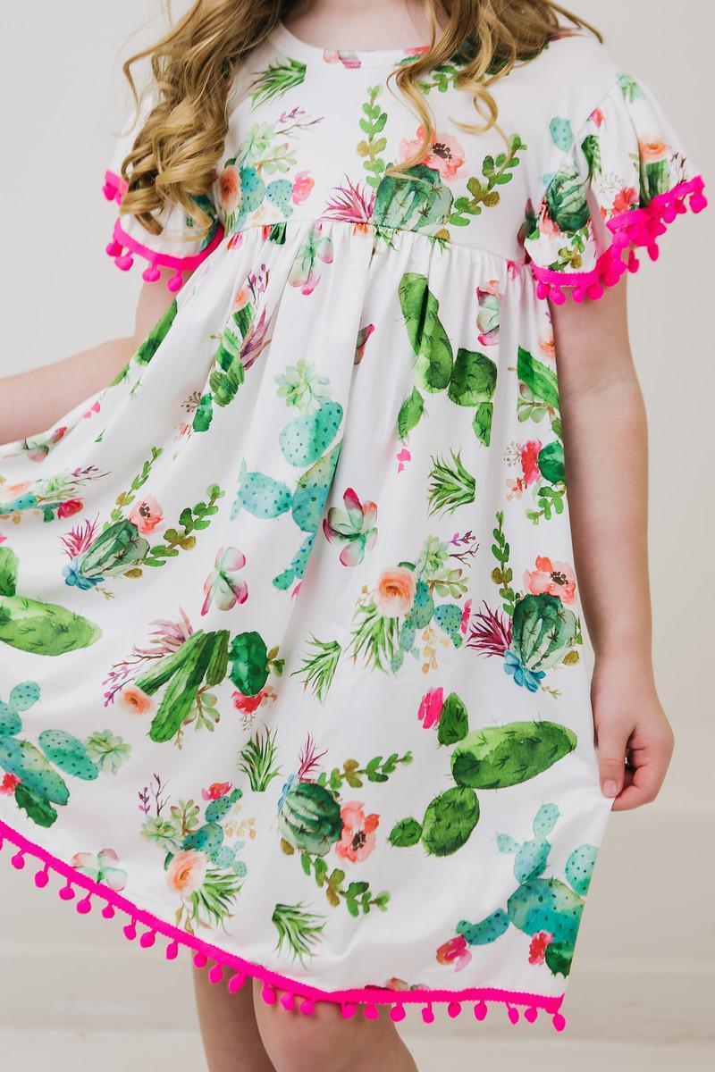 Cute Cactus Pom Pom Dress 2T