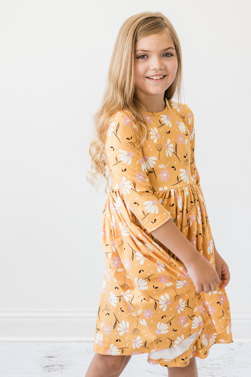 Girls' Dandelions In Fall 3/4 Sleeve Pocket Twirl Dress Size: 5/6 By Mila & Rose Girls' Dandelions In Fall 3/4 Sleeve Pocket Twirl Dress Size: 5/6 By Mila & Rose