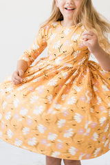 (V) Dandelions in Fall 3/4 Sleeve Pocket Twirl Dress-Mila & Rose ®