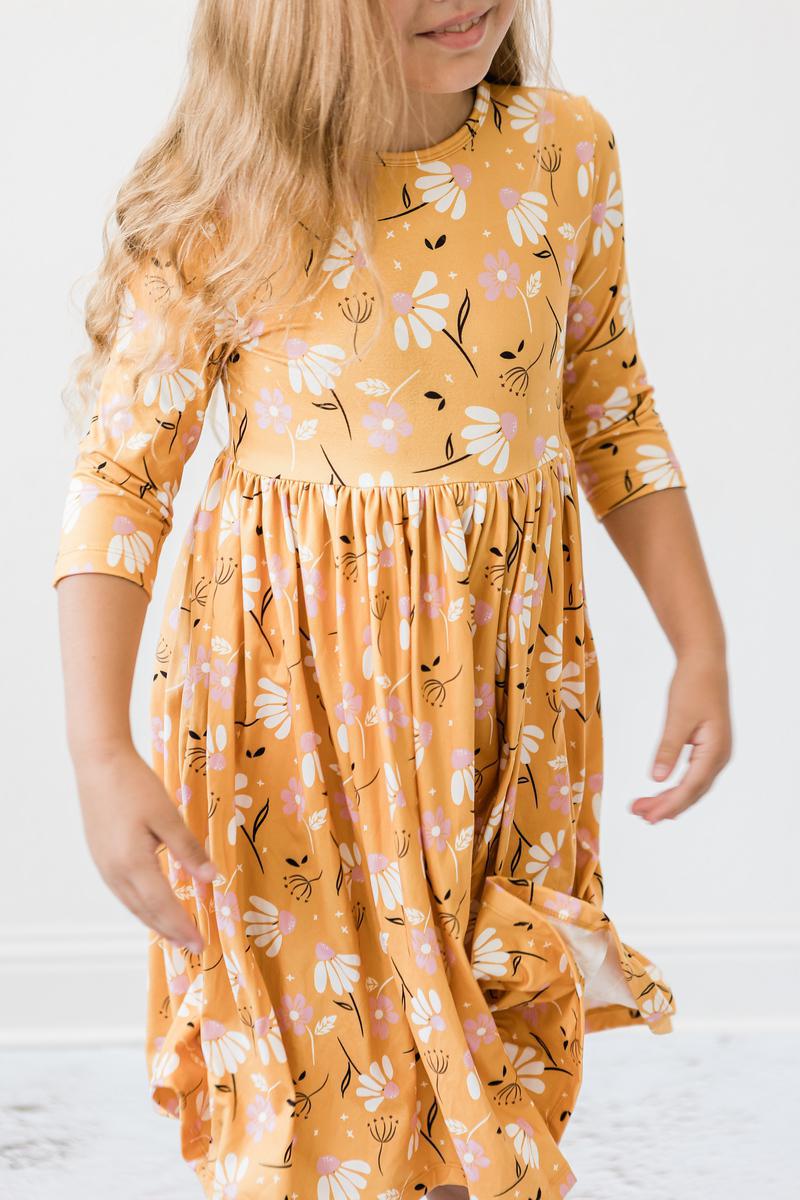 Dandelions in Fall 3/4 Sleeve Pocket Twirl Dress-Mila & Rose ®