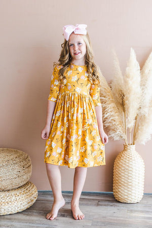 Dandelions in Fall 3/4 Sleeve Pocket Twirl Dress-Mila & Rose ®