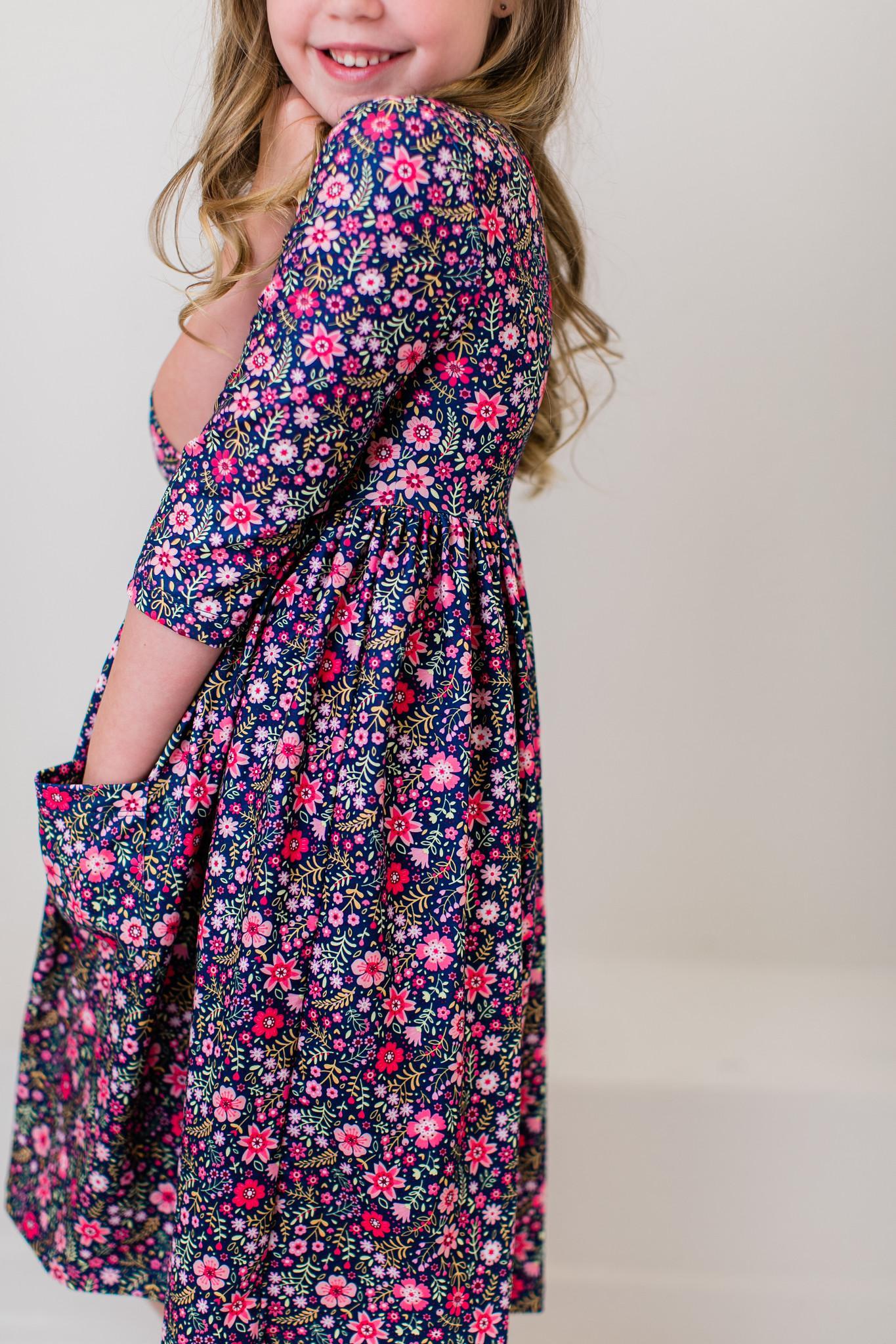 Flower Farm 3/4 Sleeve Pocket Twirl Dress 2T Flower Farm 3/4 Sleeve Pocket Twirl Dress 2T