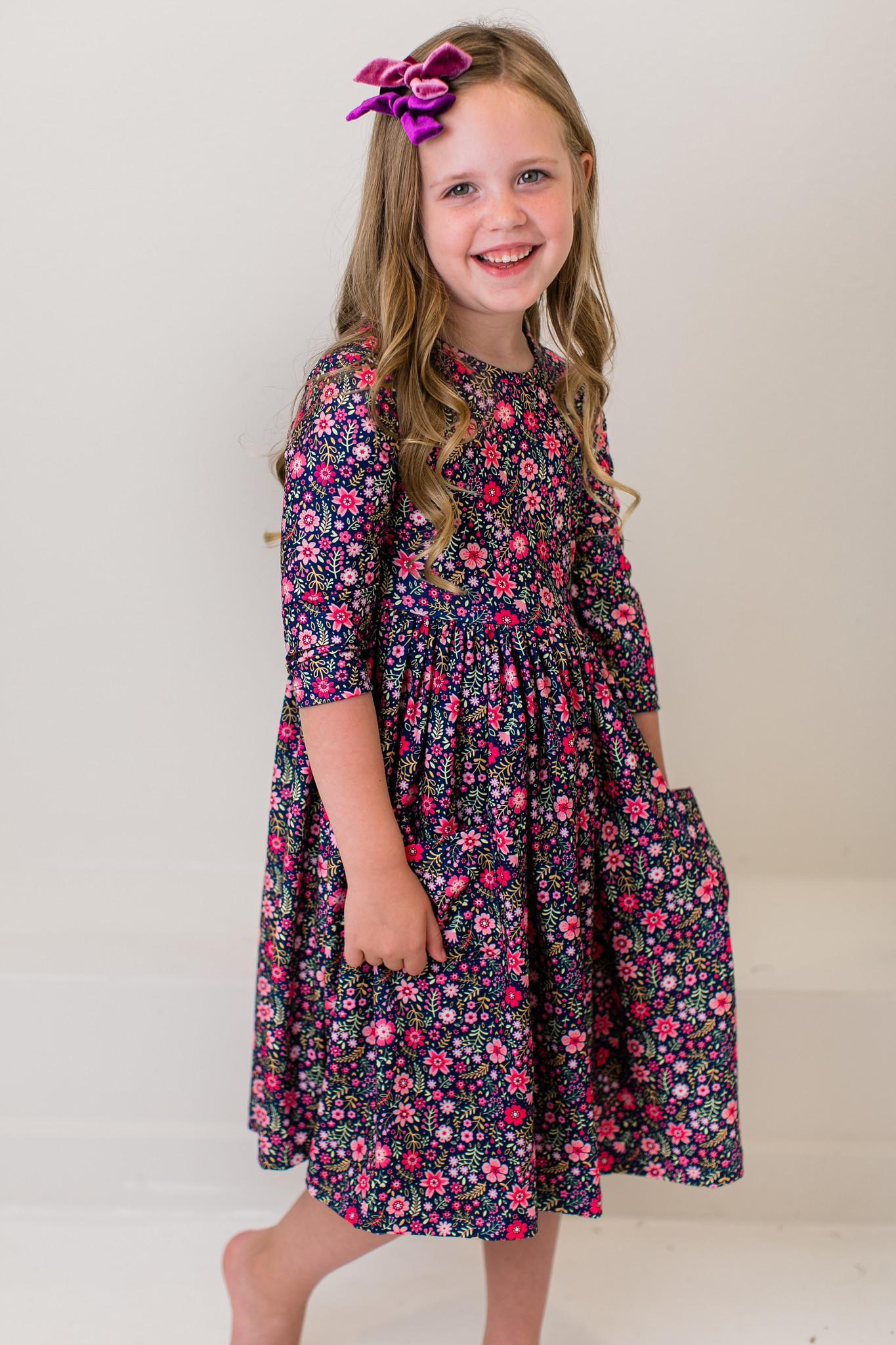 Flower Farm 3/4 Sleeve Pocket Twirl Dress 2T Flower Farm 3/4 Sleeve Pocket Twirl Dress 2T
