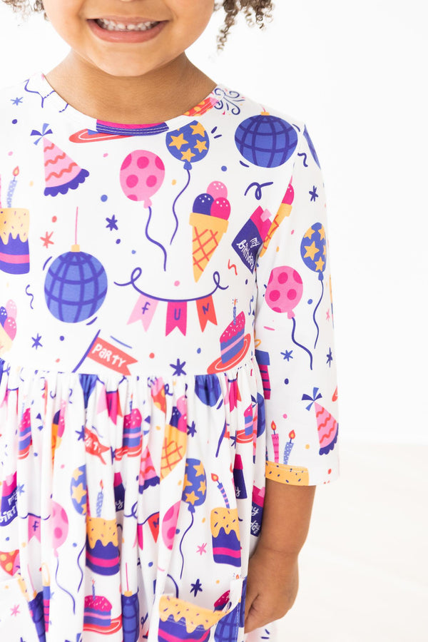 Girls' Happy Birthday 3/4 Sleeve Pocket Twirl Dress Size: 5/6 By Mila & Rose