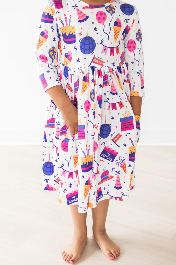 Girls' Happy Birthday 3/4 Sleeve Pocket Twirl Dress Size: 5/6 By Mila & Rose