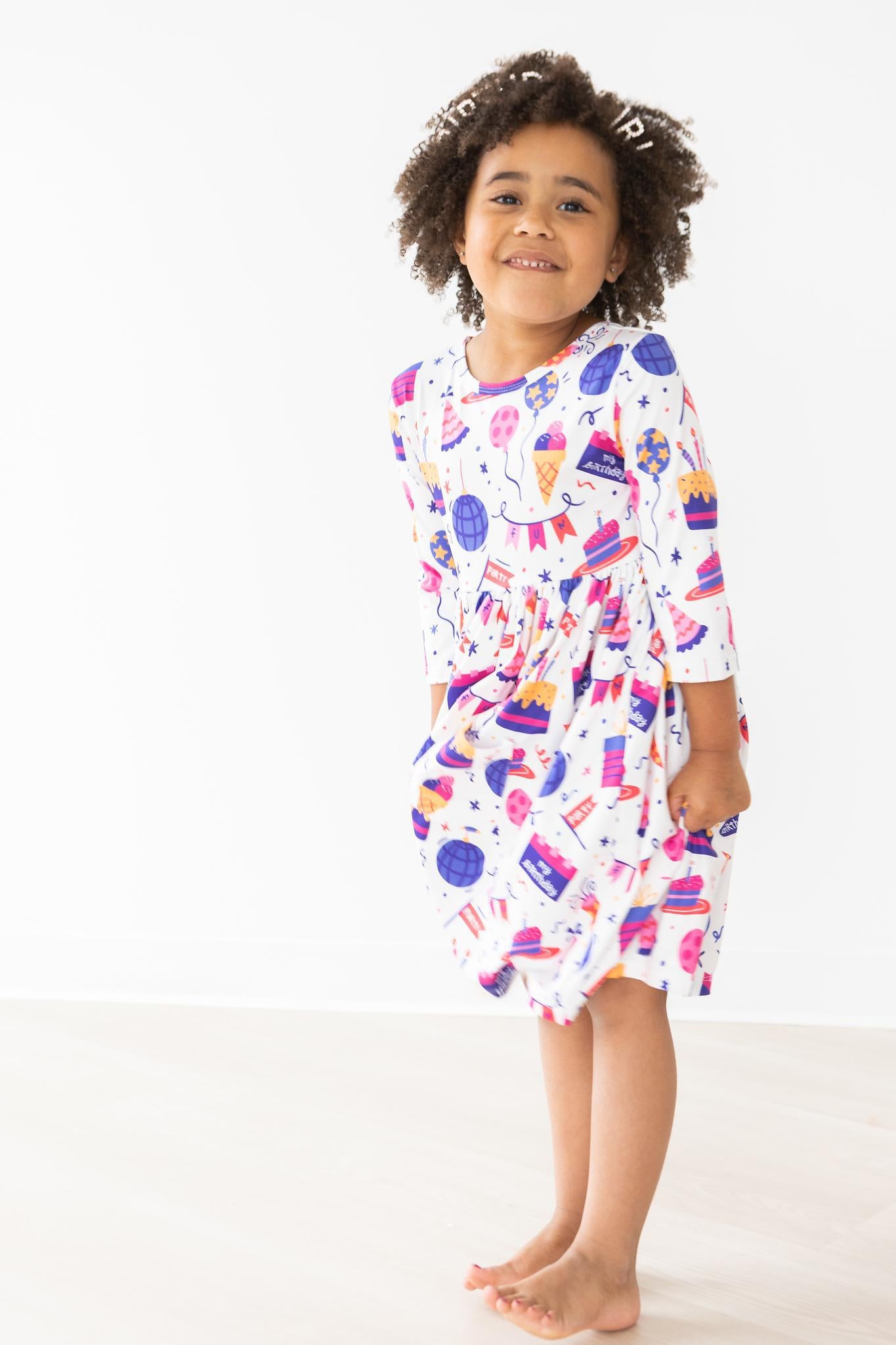 Happy Birthday 3/4 Sleeve Pocket Twirl Dress-Mila & Rose ®