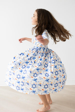 Happy Hanukkah 3/4 Sleeve Pocket Twirl Dress | Mila & Rose Happy Hanukkah 3/4 Sleeve Pocket Twirl Dress | Mila & Rose