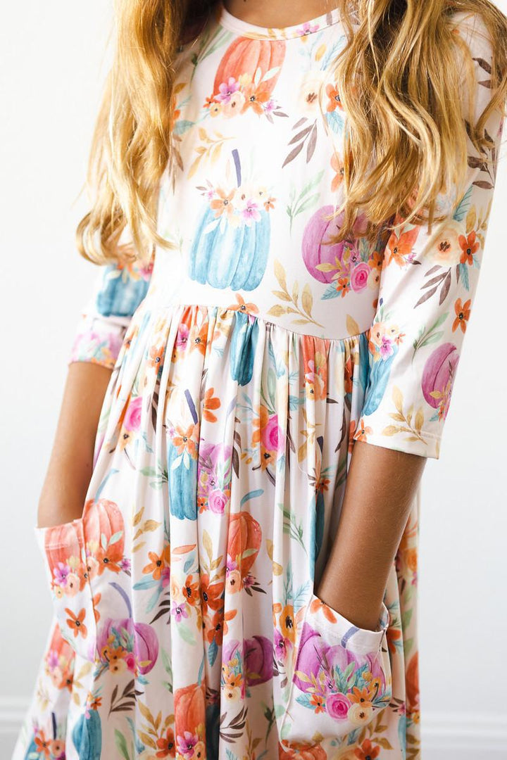 Harvest Blooms 3/4 Sleeve Pocket Twirl Dress-Mila & Rose ®