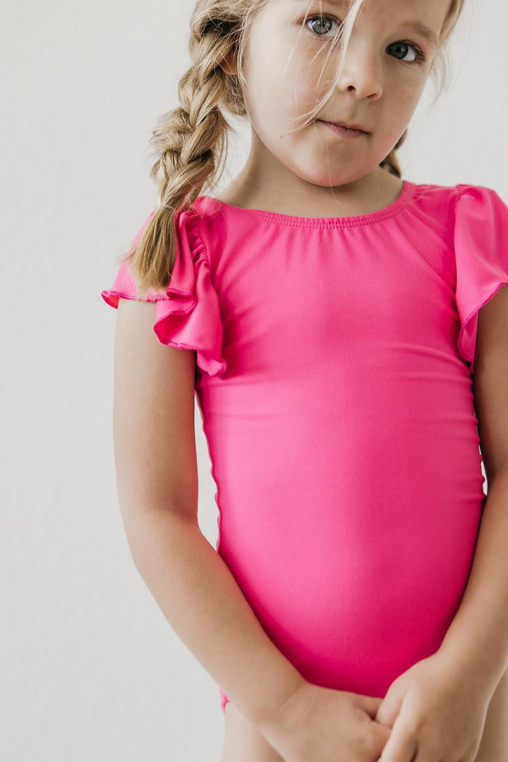 Hot Pink S/S Flutter Sleeve Leotard-Mila & Rose ®
