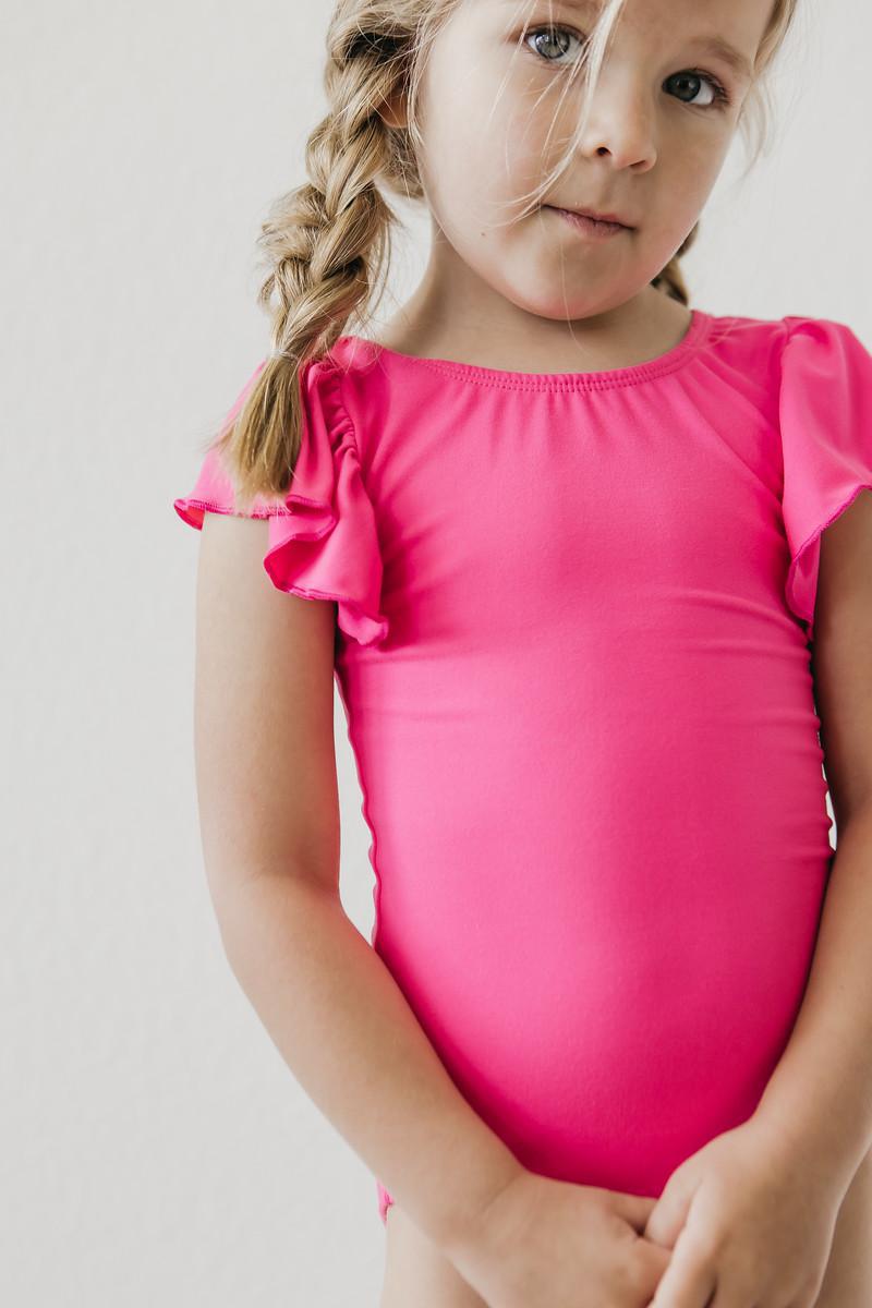 Hot Pink S/S Flutter Sleeve Leotard-Mila & Rose ®