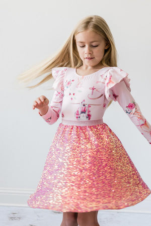 Hot Pink Sequin Twirl Skort-Mila & Rose ®