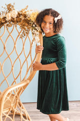 Hunter Green Velvet Twirl Dress-Mila & Rose ®