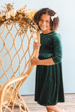 Hunter Green Velvet Twirl Dress-Mila & Rose ®