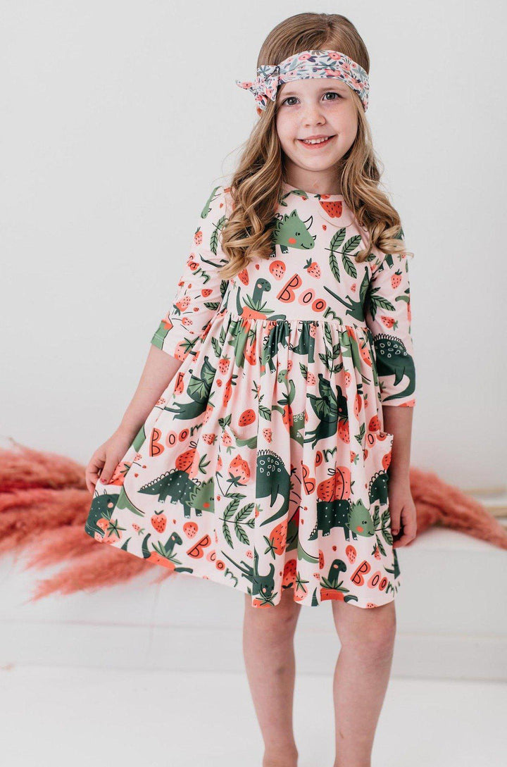 Hear Me Roar 3/4 Sleeve Pocket Twirl Dress-Mila & Rose ®