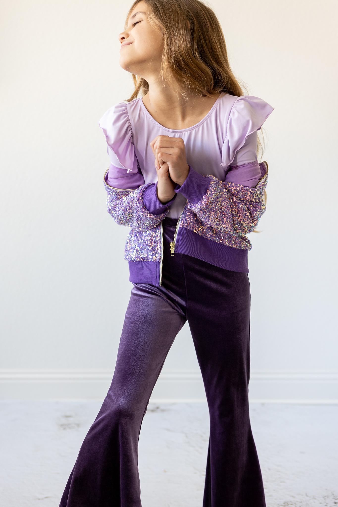 Lavender L/S Flutter Sleeve Leotard-Mila & Rose ®