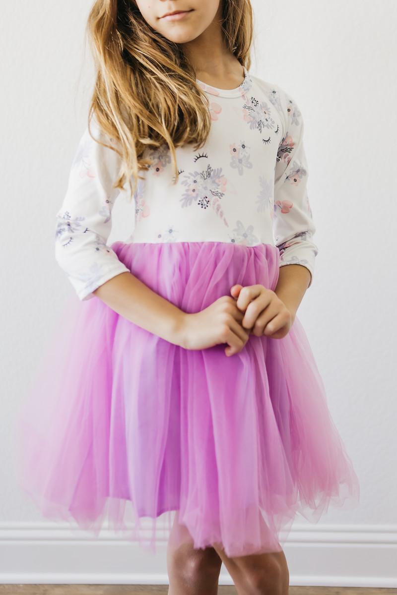 (L) Lilac Unicorn Dream L/S Tutu Dress-Mila & Rose ®
