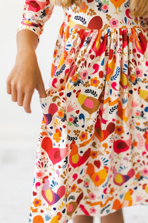 Little Red Hen 3/4 Sleeve Pocket Twirl Dress-Mila & Rose ®