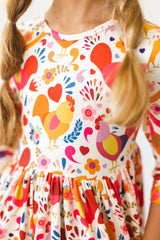 Little Red Hen 3/4 Sleeve Pocket Twirl Dress-Mila & Rose ®