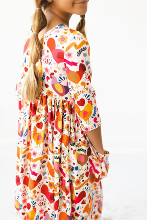 Little Red Hen 3/4 Sleeve Pocket Twirl Dress-Mila & Rose ®