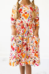 Little Red Hen 3/4 Sleeve Pocket Twirl Dress-Mila & Rose ®