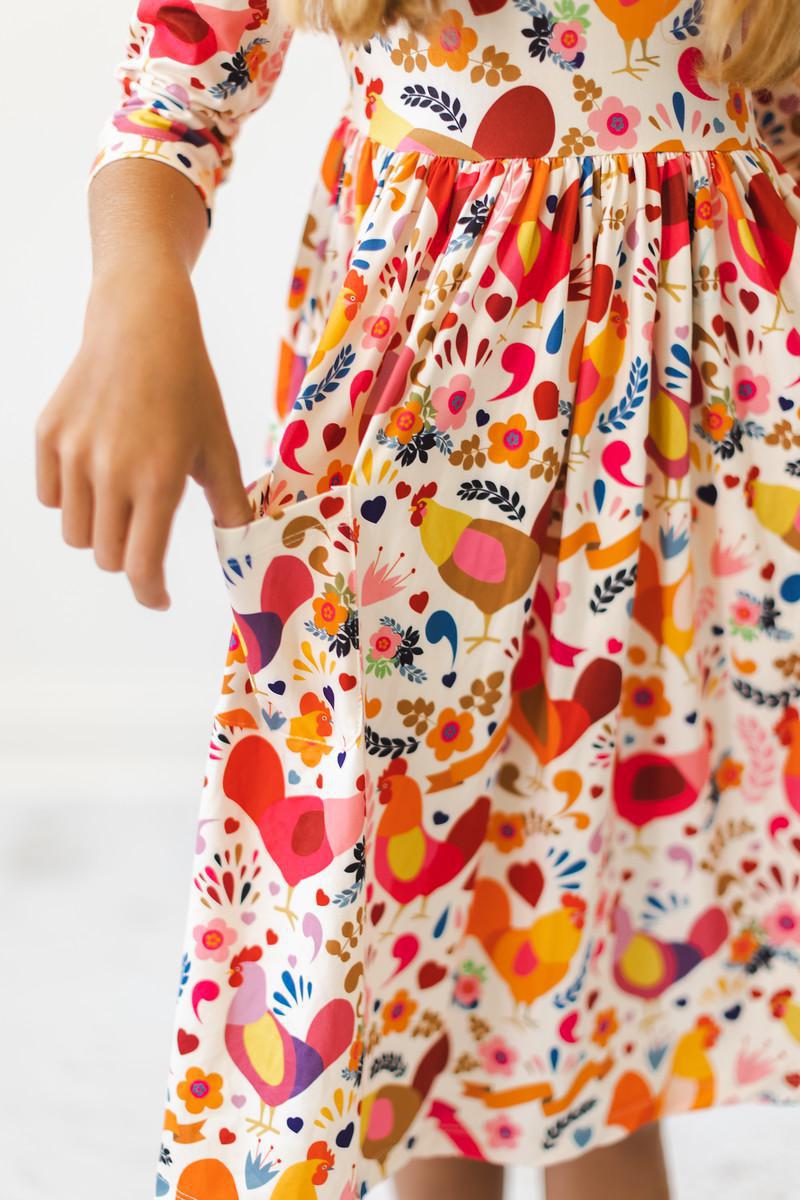 Little Red Hen 3/4 Sleeve Pocket Twirl Dress-Mila & Rose ®