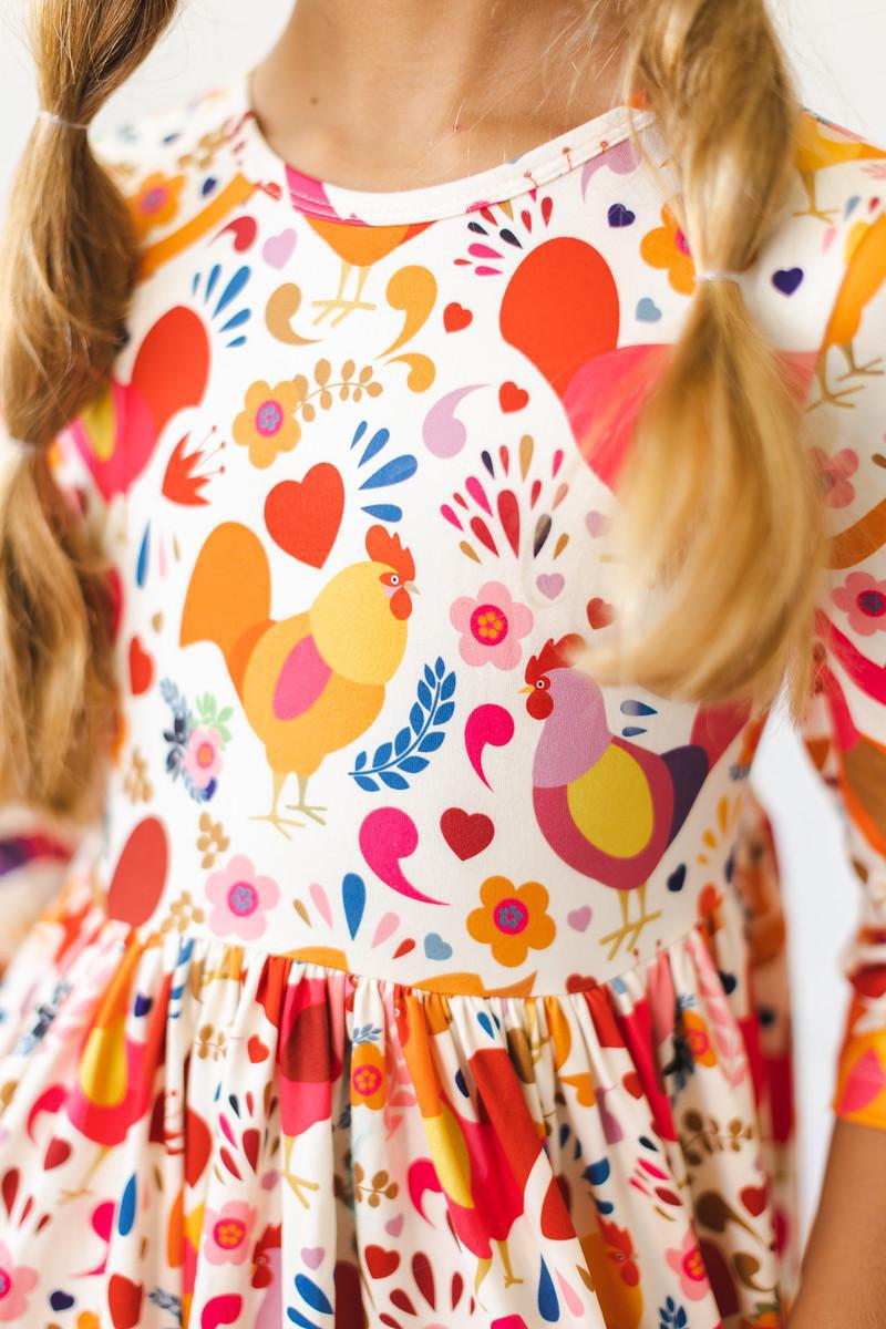 Little Red Hen 3/4 Sleeve Pocket Twirl Dress-Mila & Rose ®