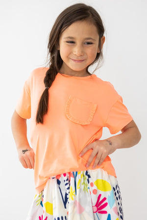 Neon Coral Ruffle Pocket Tee-Mila & Rose ®