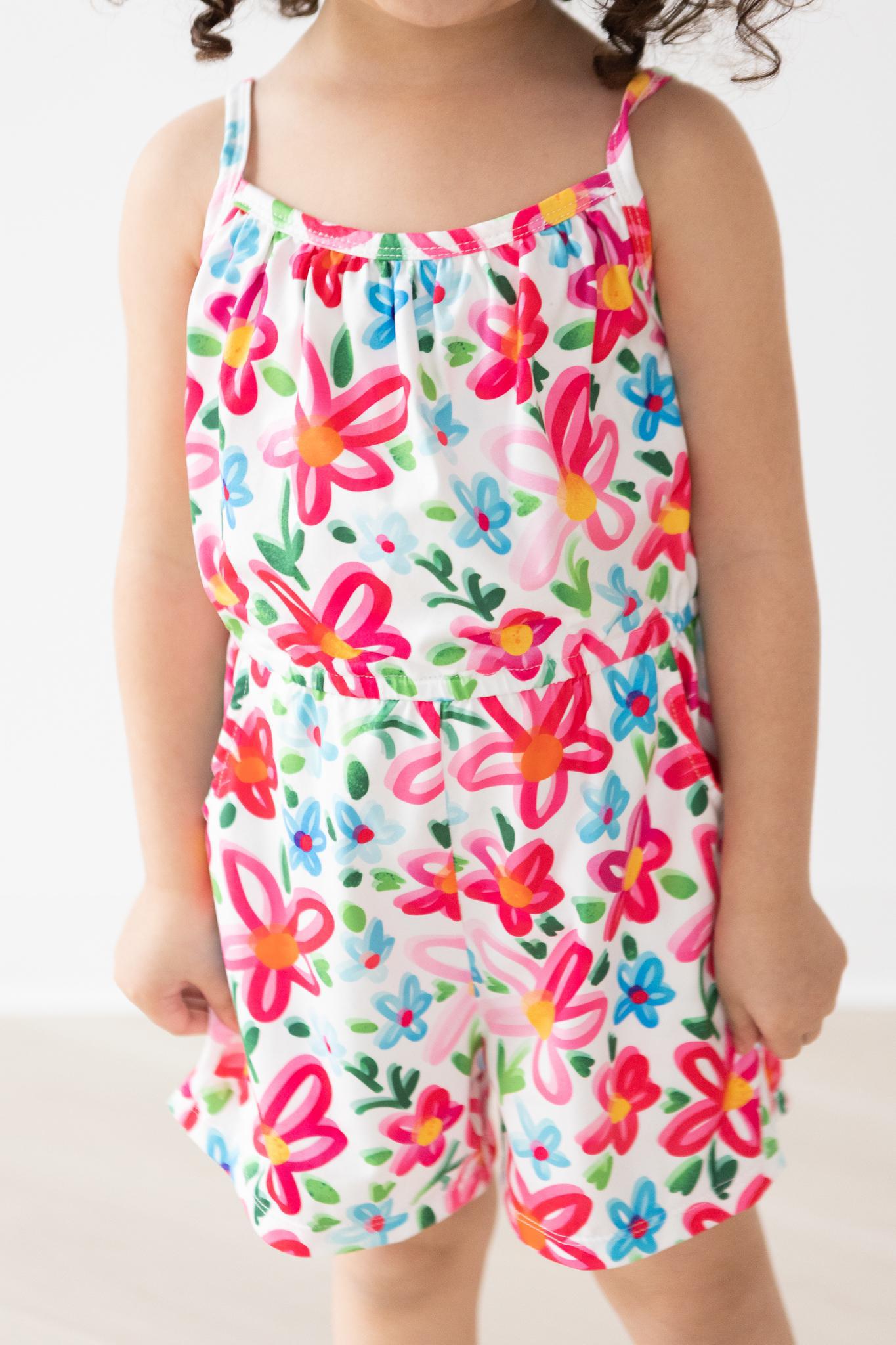 Neon Floral Strappy Play Romper | Mila & Rose