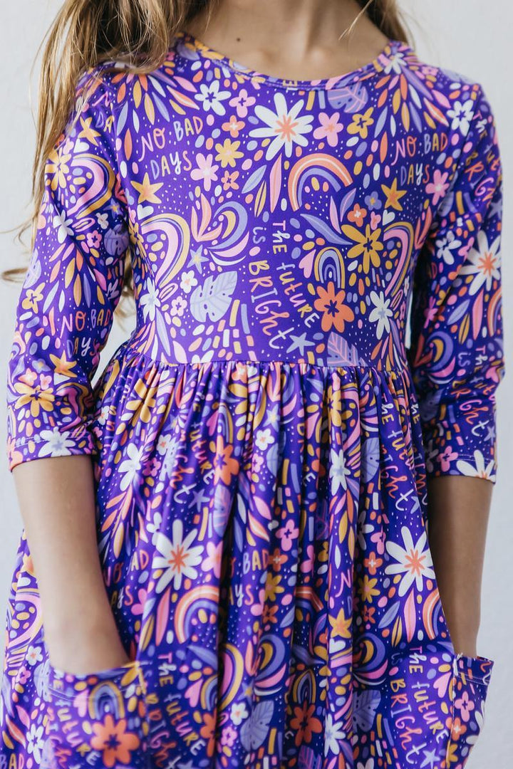 No Bad Days 3/4 Sleeve Pocket Twirl Dress-Mila & Rose ®