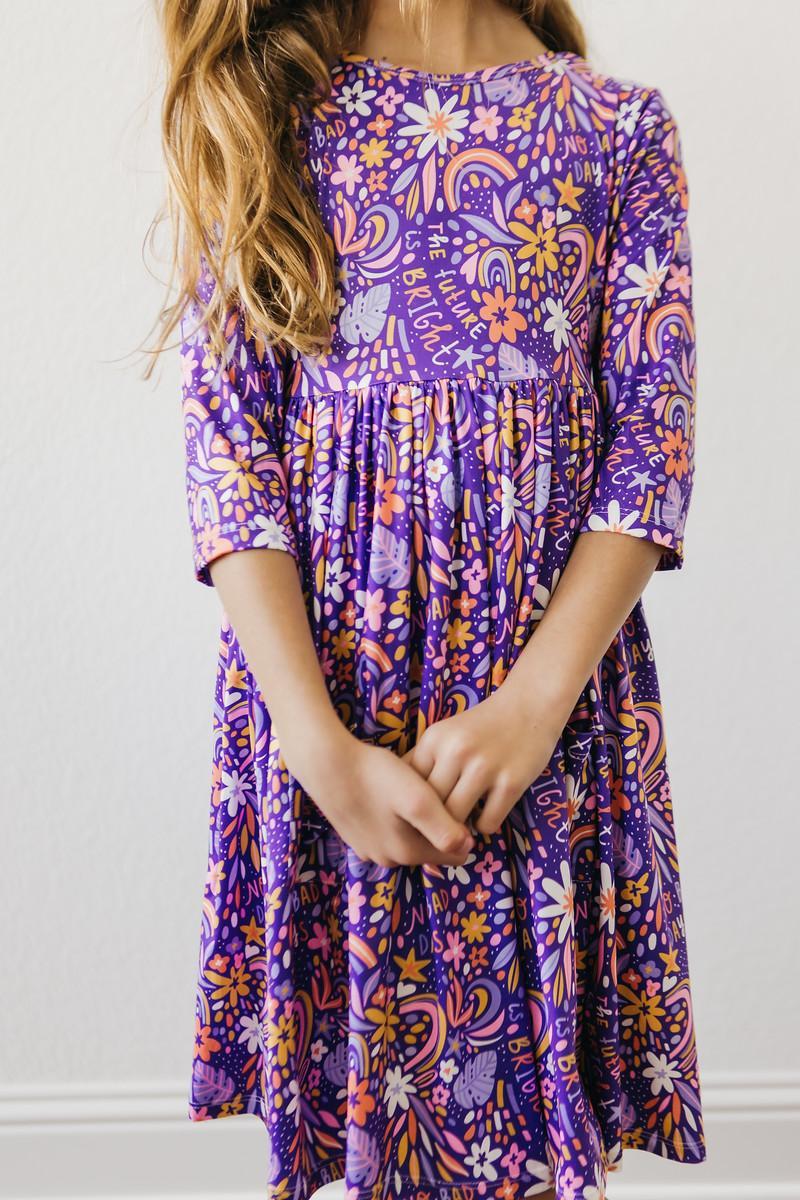 No Bad Days 3/4 Sleeve Pocket Twirl Dress-Mila & Rose ®