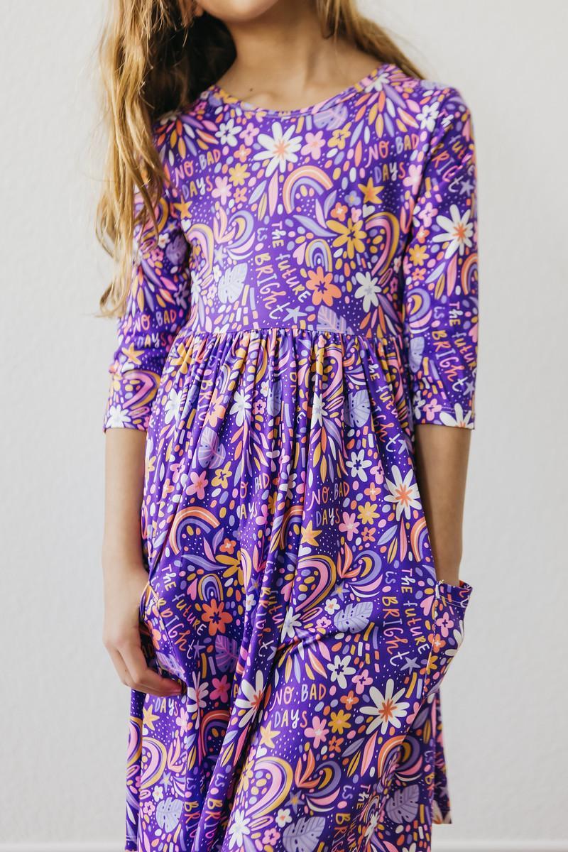 No Bad Days 3/4 Sleeve Pocket Twirl Dress-Mila & Rose ®