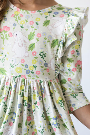 (L) No Bunny Like You 3/4 Sleeve Ruffle Twirl Dress-Mila & Rose ®