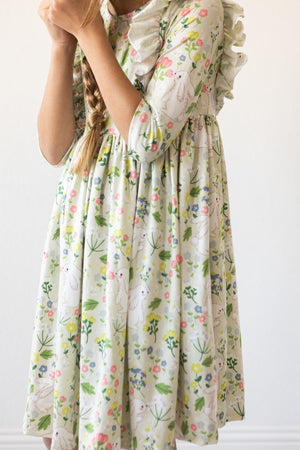 (L) No Bunny Like You 3/4 Sleeve Ruffle Twirl Dress-Mila & Rose ®