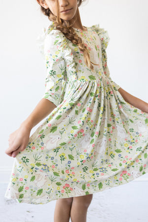 (L) No Bunny Like You 3/4 Sleeve Ruffle Twirl Dress-Mila & Rose ®