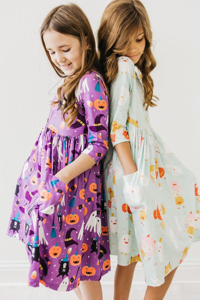 No Tricks, Just Treats 3/4 Sleeve Pocket Twirl Dress-Mila & Rose ®