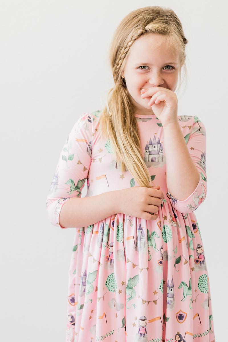 Once Upon a Time 3/4 Sleeve Pocket Twirl Dress-Mila & Rose ®