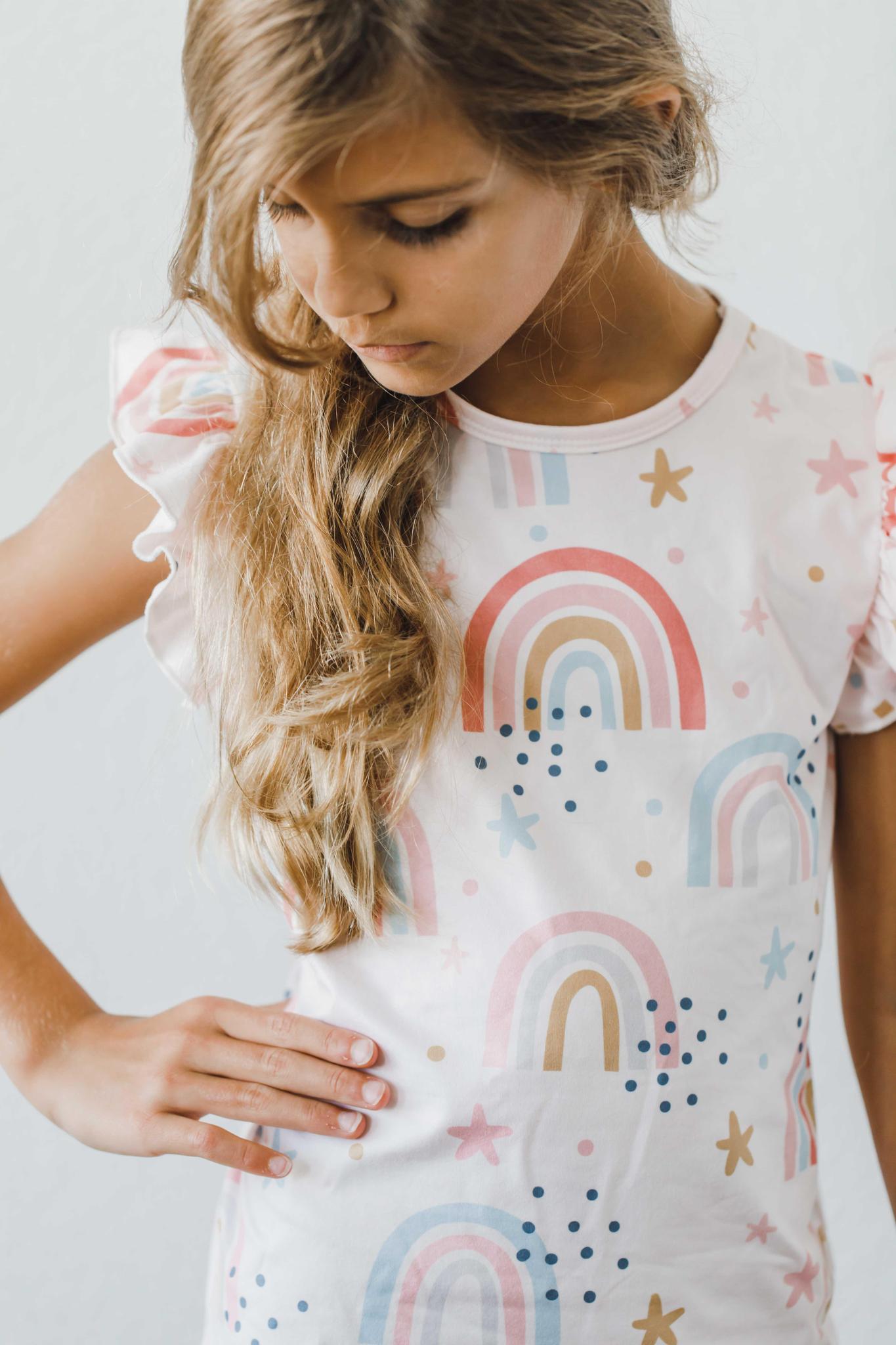 Over the Rainbow S/S Ruffle Tee-Mila & Rose ®