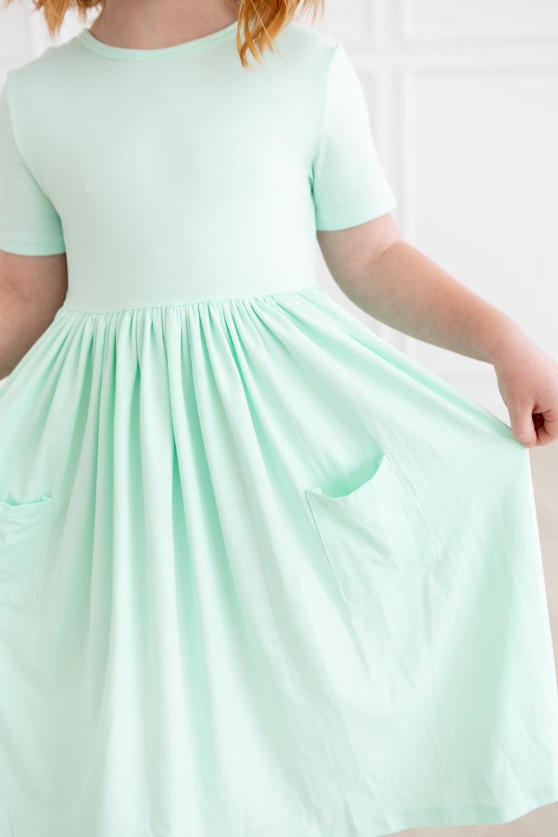 slim fit dress slacks Pastel Green S/S Pocket Twirl Dress