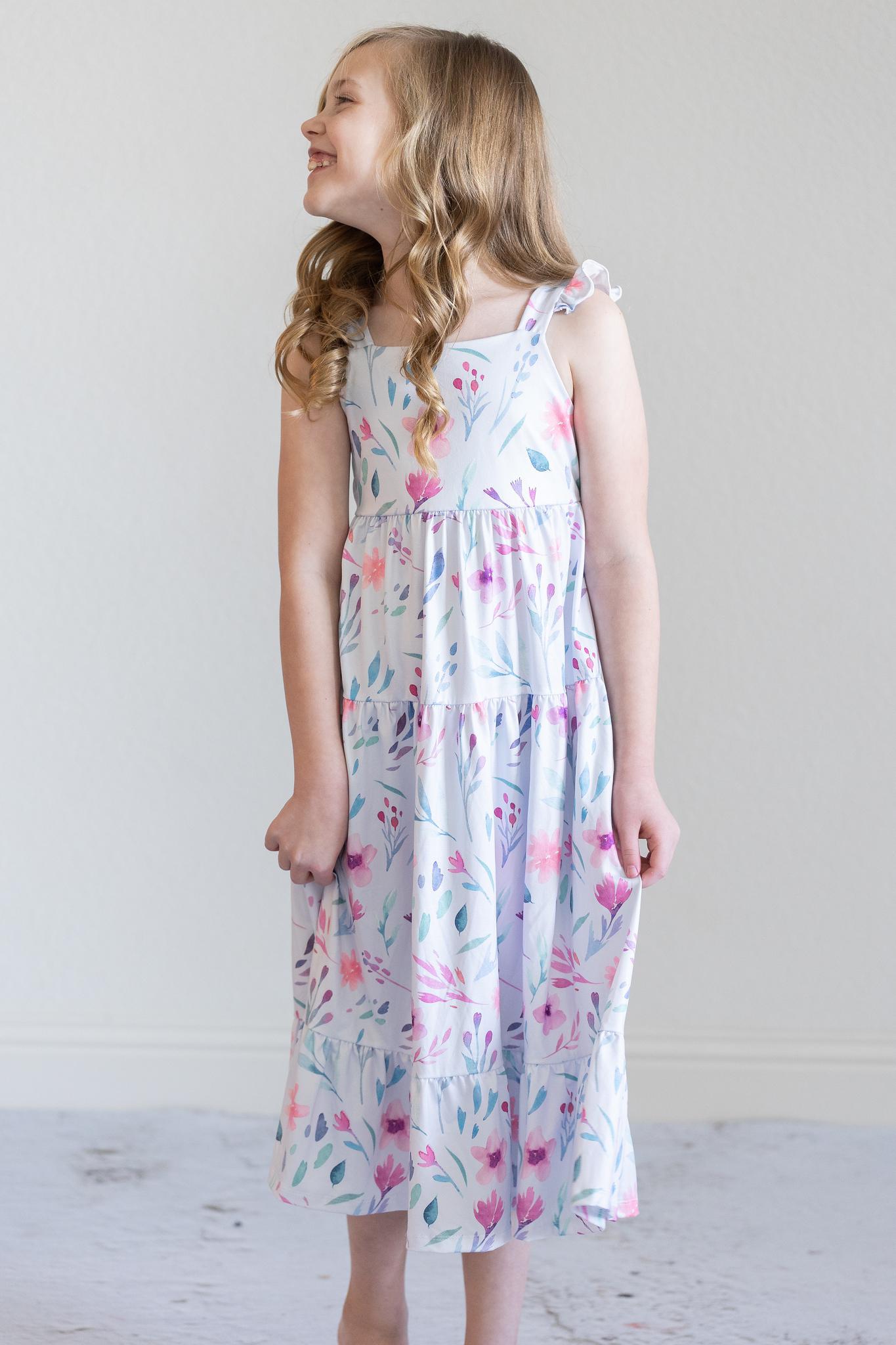 chinese dress ladies Pastel Wildflowers Ruffle Maxi Dress